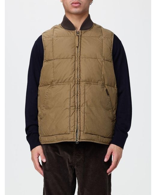 Filson Brown Heritage Quilted Padded Bomber Vest With Embroidered Logo for men