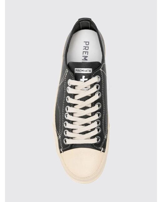 Premiata White Vincent Low-Top Calfskin Trainers With Rubber Toe for men