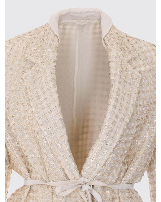 Brunello Cucinelli Natural Silk Organza Blazer With Embroidered Sequins