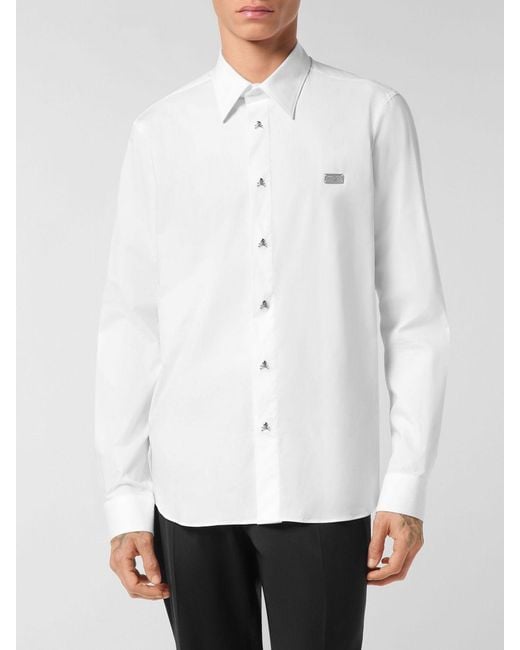 Philipp Plein White Relaxed Fit Cotton Shirt With Contrast Logo for men