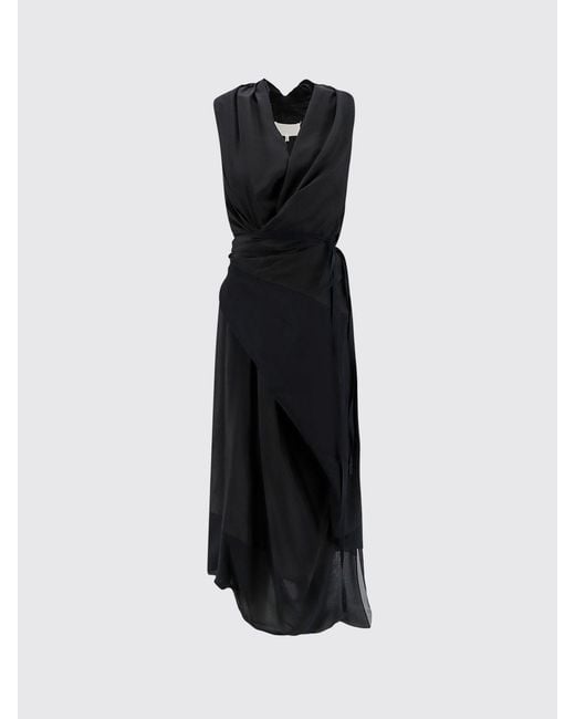 Maison Margiela Black Asymmetric Viscose Midi Dress With Draped Waist