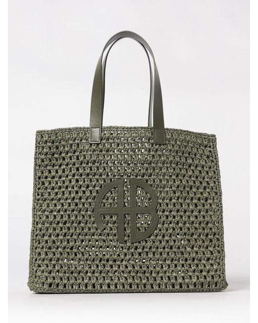 Anine Bing Green Rio Perforated Raffia Bag