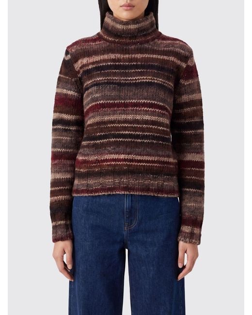 Kangra Blue Striped High-Neck Wool-Blend Sweater With Long Sleeves