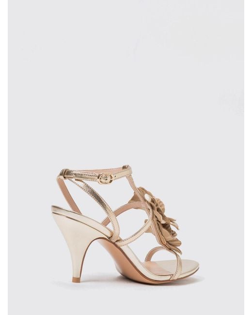 Twinset Natural Leather Sandals With Flowers