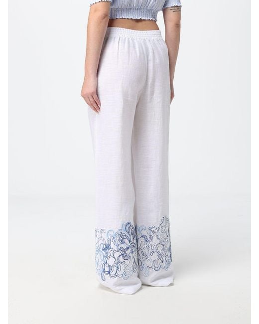 Ermanno Scervino White Wide-Leg Linen Palazzo Pants With Embroidery