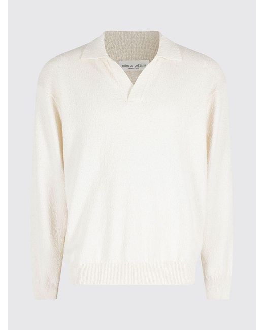 Roberto Collina White Cotton Knit Polo Shirt for men