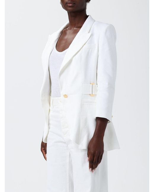 Elisabetta Franchi White Single-Breasted Blazer