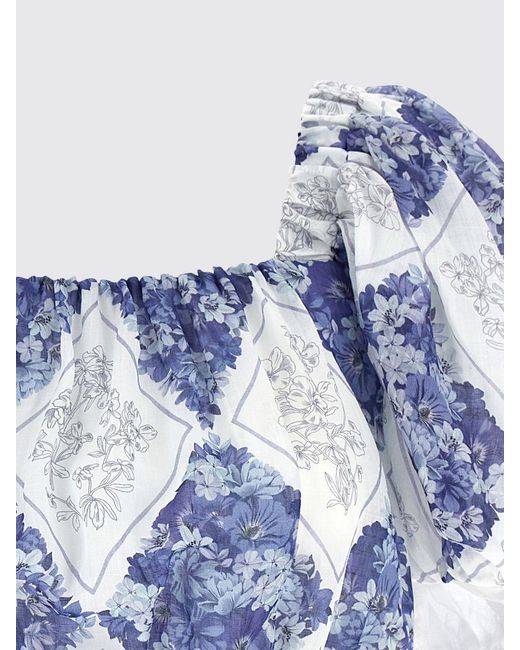 Twinset Blue Cropped Ramie Top With Floral Print
