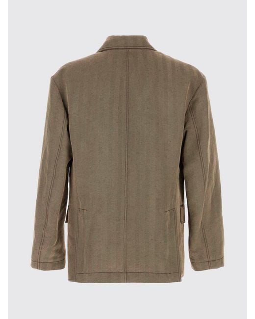Ferragamo Green Single-Breasted Linen Blend Blazer for men