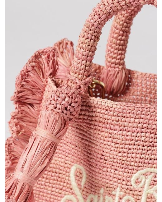 Mc2 Saint Barth Pink Embroidered Logo Raffia Bag