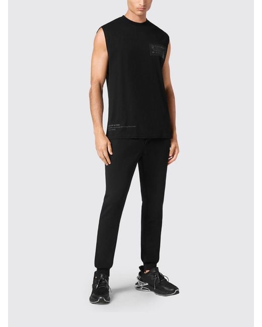 Philipp Plein Black Slim Fit Cotton Tank Top With Contrast Logo Print for men