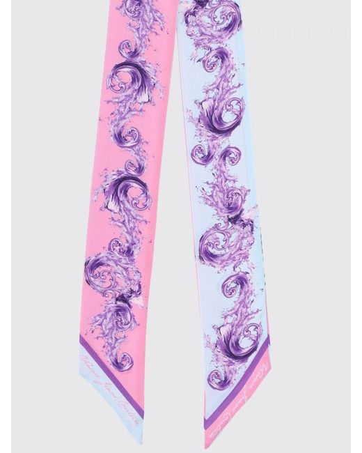 Versace Jeans Couture Pink Baroque Print Silk Bandeau Scarf With Logo