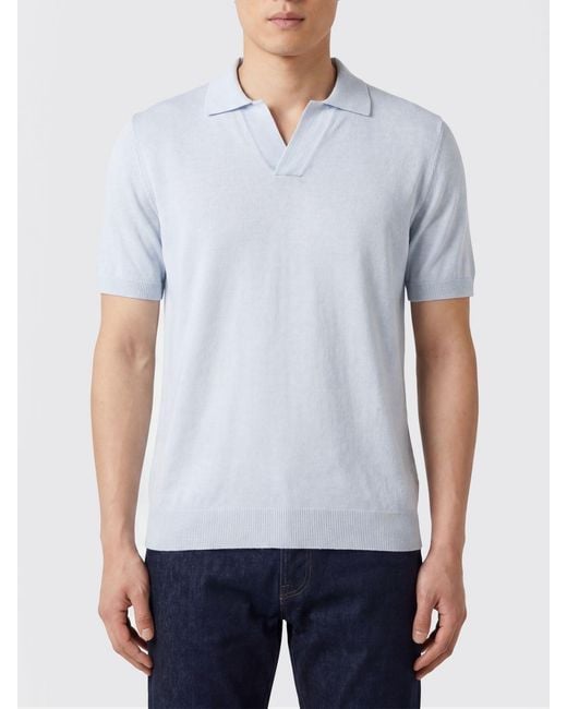 Tagliatore Blue Cotton And Linen Polo Shirt for men