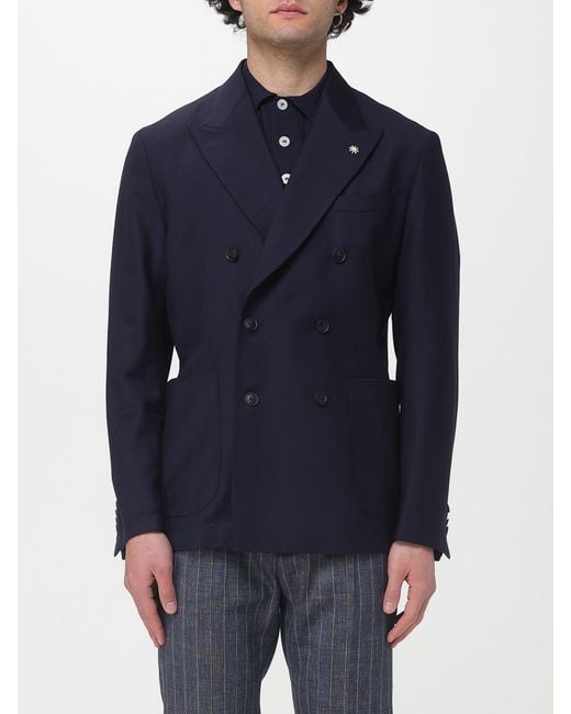 Manuel Ritz Blue Double-Breasted Virgin Wool Blazer for men