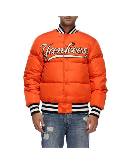Gucci Orange Men's New York Yankees Mlb Patch Puffer Jacket for men