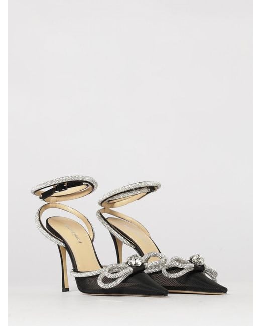 Mach & Mach Black Mesh Nylon Pumps With Rhinestones