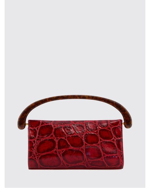 Dries Van Noten Red Crocodile Print Leather Bag