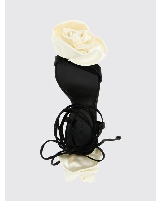 Magda Butrym White Flower Satin Sandals With Floral Detail