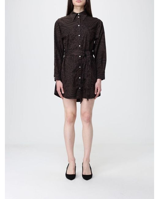 Pinko Black Printed Stretch Cotton Chemisier Dress