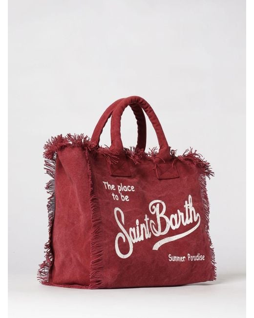 Mc2 Saint Barth Red Printed Cotton Vanity Bag With Logo