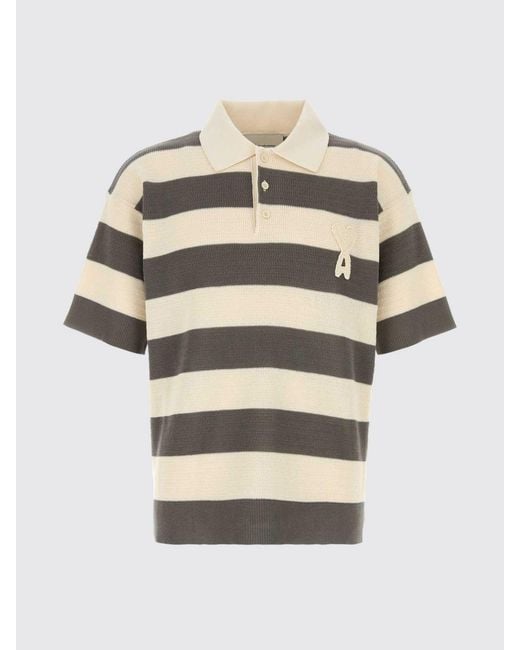Polo De Algodón A Rayas Con Logo AMI de hombre de color Brown