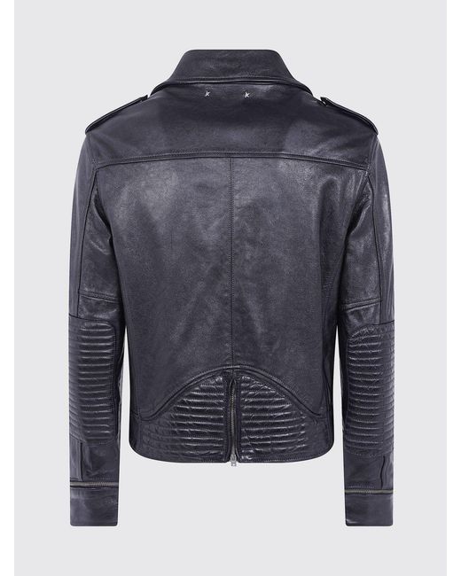 Golden Goose Deluxe Brand Black Ovine Leather Biker Jacket With Asymmetrical Zip Closure for men
