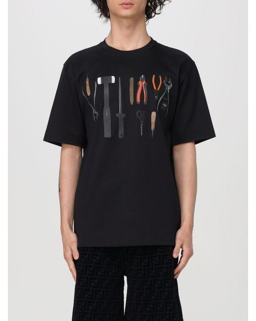 T-shirt in cotone con stampa di Fendi in Black da Uomo