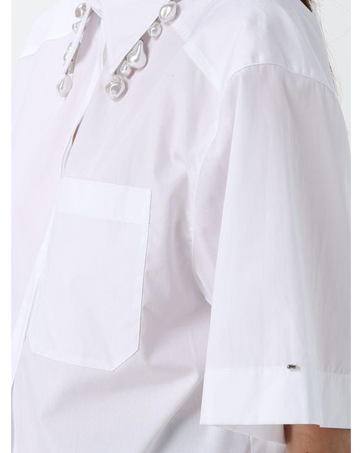 Sportmax White Relaxed Fit Cotton Shirt With Pearl Embellishments