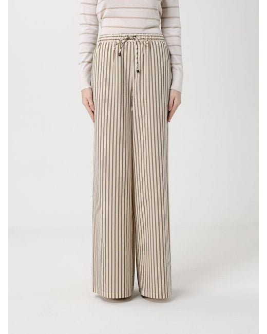 Max Mara Natural Striped Cotton And Silk Palazzo Trousers