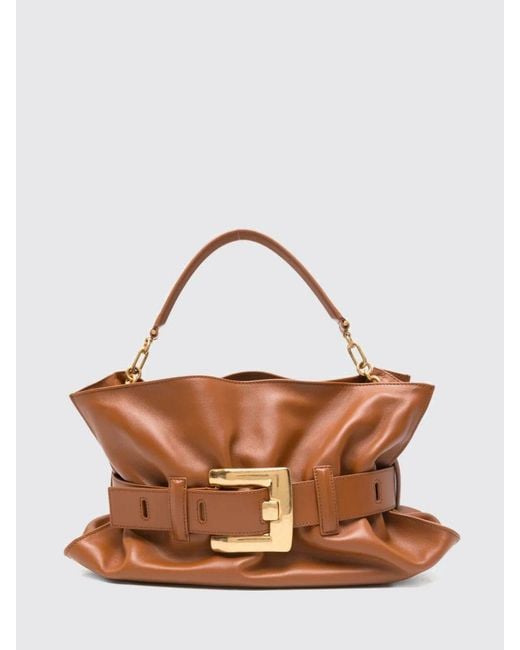 Balmain Brown Anthem Medium Ruched Leather Bag