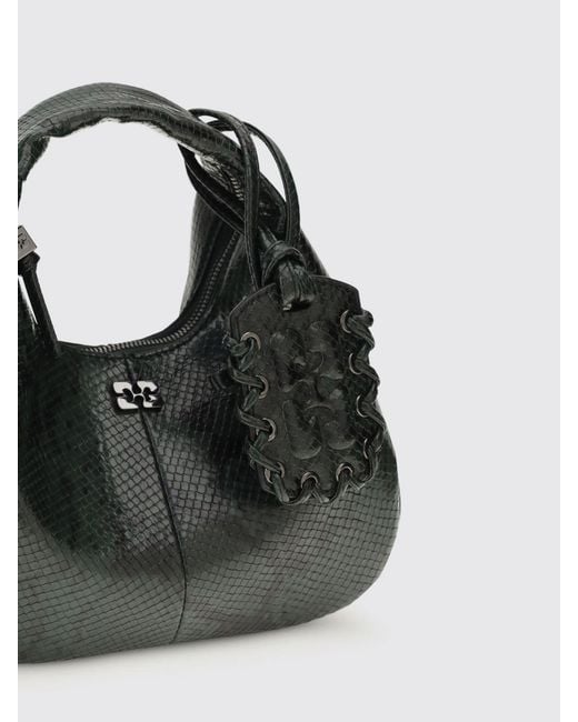 Ganni Black Recycled Polyester Blend Python Print Hobo Bag