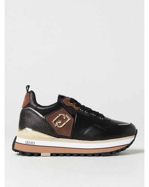 Sneakers Maxi Wonder in pelle con monogram in metallo e platform di Liu Jo in Black