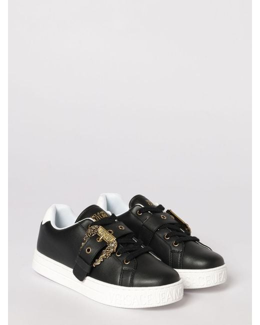 Versace Jeans Couture Black Leather Sneakers With Baroque Buckle