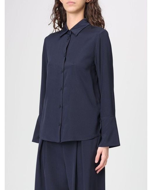 Max Mara Blue Classic Stretch Silk Shirt