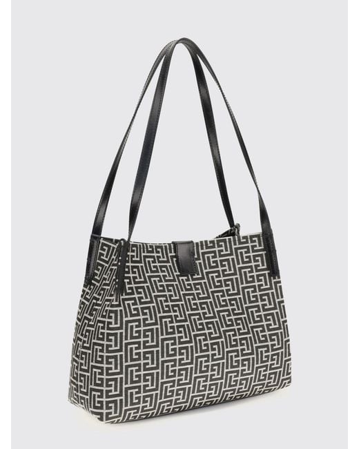 Balmain White Release Jacquard And Calfskin Bag