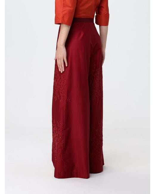Liviana Conti Red Ilaria High-Waisted Cotton Palazzo Pants With Embroidery