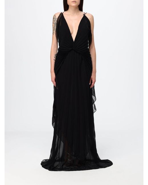 Genny Black Pleated Chiffon Evening Gown With Train