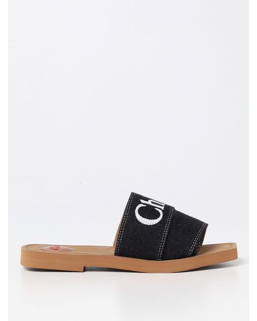 Chlo Woody Sandals In Canvas With Embroidered Logo in Black Lyst