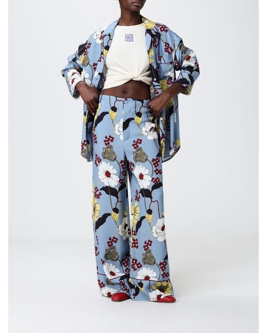 Marni Blue Floral Print Viscose Palazzo Trousers