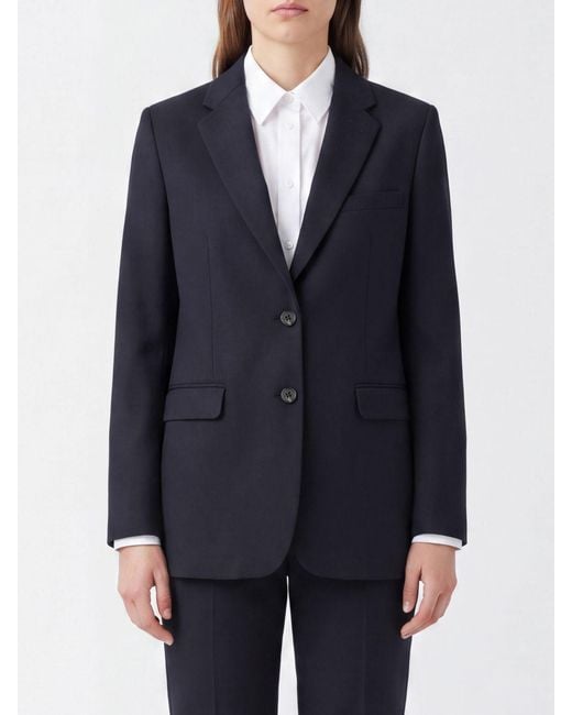 A.P.C. Blue Single-Breasted Wool Blazer With Lapel Collar And Flap Pockets