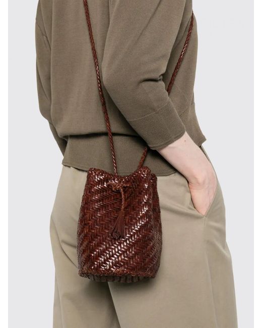 Dragon Diffusion White Pompom Double Jump Woven Leather Bag