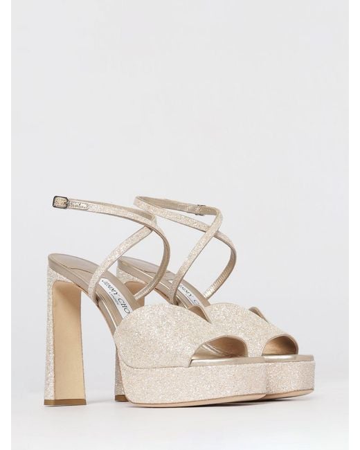 Jimmy Choo Natural Karli Platform Glitter Fabric Sandal
