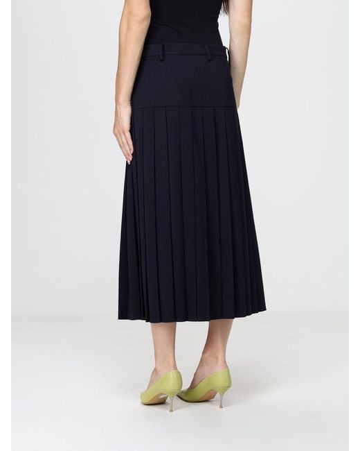N°21 Blue High-Waisted Pleated A-Line Wool Blend Midi Skirt