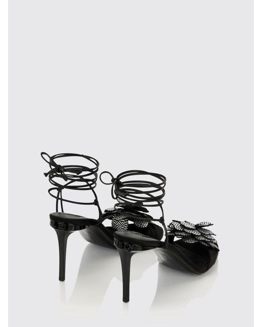 Philipp Plein Black Suede Stiletto Heel Sandals With Crystal Flower