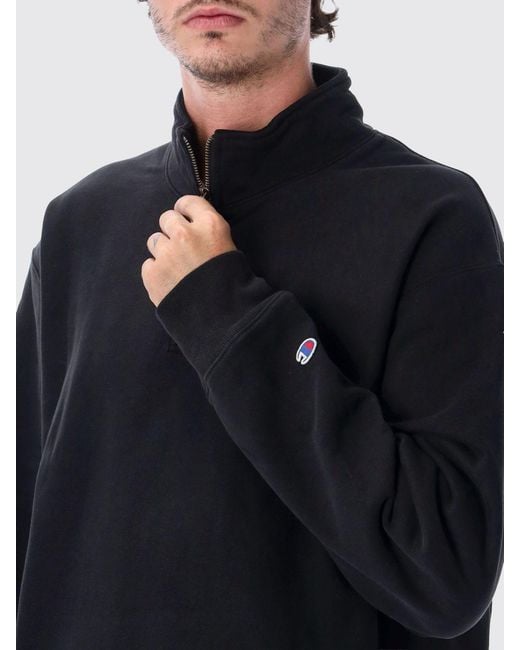 Champion Blue High-Neck Half-Zip Cotton Blend Sweatshirt for men