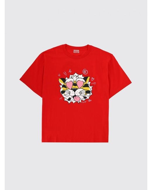 KENZO Red Printed Cotton T-Shirt for men