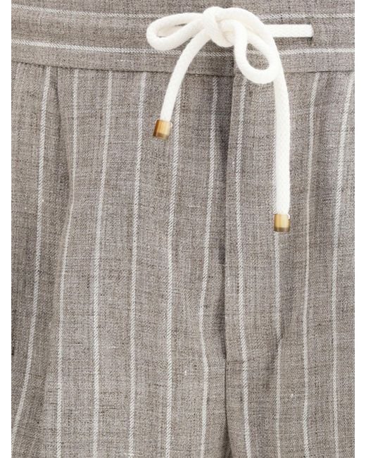 Brunello Cucinelli Gray Linen Drawstring Trousers for men