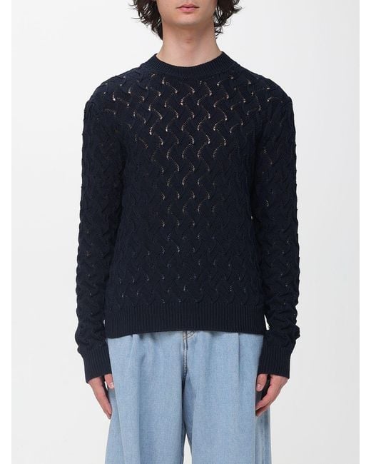 Dries Van Noten Blue Openwork Knit Sweater for men