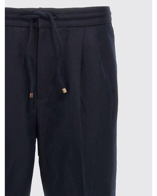 Brunello Cucinelli Blue Linen And Cotton Trousers for men