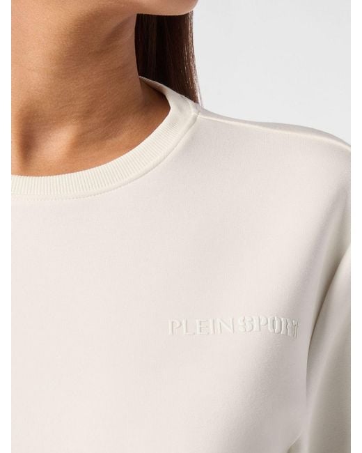 Philipp Plein White Cropped Crew-Neck Jersey Sweatshirt With Tone-On-Tone Logo